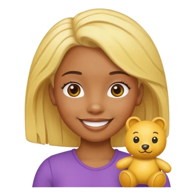 yellow haired black wearing small girl with small toy sticker