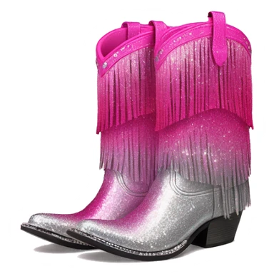 Realistic hot pink to silver ombre pair of fashion cowgirl boots with sparkly shiny glitter fringe on them. sticker