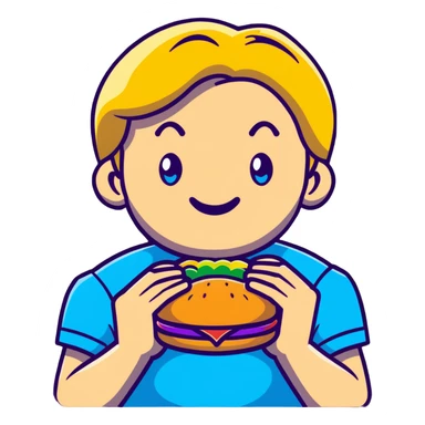 Young blonde guy with blue eyes from LGBT community eating McDonald's burger, rainbow pride details sticker