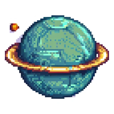 high resolution pixel art planet inspired by Saturn, photorealistic details, golden rings, space background sticker
