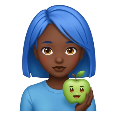 blue hair girl dark skin, old emoji apple style art sticker