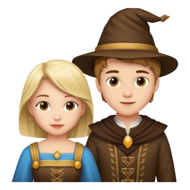 crie uma imagem com duas crianças fantasiadas brincando, um menino e uma menina, descontraidos sticker