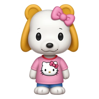 Snoopy is wearing a Hello Kitty T-shirt.

 sticker