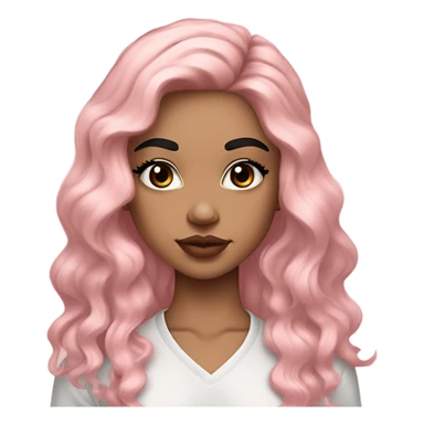 Light skin girl with Cupid bow lips and long eyelashes and black eyes straight eyebrows  wavy long black hair pink blush on cheeks wearing flare lace shirt  sticker