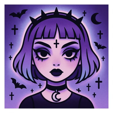 Make this pastel goth profile picture even more goth, keep it cute, expressive, and minimal, in the style of imagen-4-fast-KaUtLiSA10F. Enhance the goth elements while maintaining the pastel goth aesthetic, cute and expressive minimal style. sticker