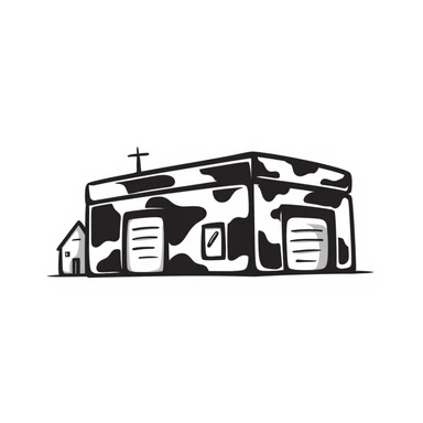 military warehouse painted in military camouflage sticker