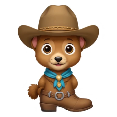 a very cute and adorable anthropomorphic puppy with a cowboy hat and brown boots  sticker