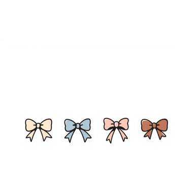 various bow styles including classic, ribbon, double, tied in pastel colors dd9fb0, ffc6d3, a3bfc9, c4bee2, f1b091, hand-drawn doodle style sticker