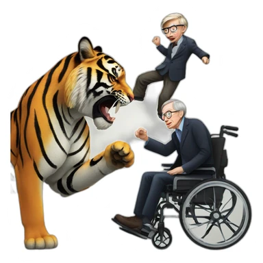 Professor Stephen Hawking fighting a tiger sticker