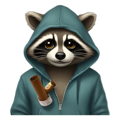 raccoon in a hoodie smoking a cigar sticker