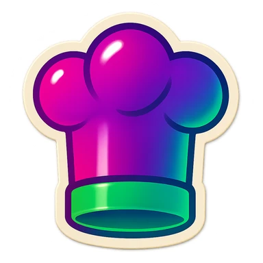 chef's hat emoji, playful and modern with gradient FF4D67, 9D34FF, 10B981 gradient, vibrant sticker