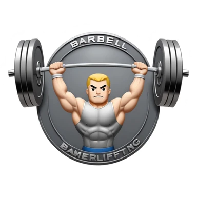 An emblem symbolizing powerlifting, featuring a bold barbell at the center, with strong, muscular arms lifting the barbell. The design is dynamic and powerful, using sharp lines and bold text. The background is minimal, ensuring the focus stays on the emblem. sticker