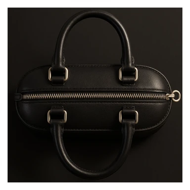 Make the Alaïa Teckel bag look more photorealistic with realistic leather texture, metallic hardware, and natural lighting, top-down view. Preserve transparency if present. sticker