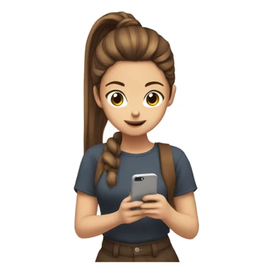 Anime girl with a brown ponytail looking at her phone sticker