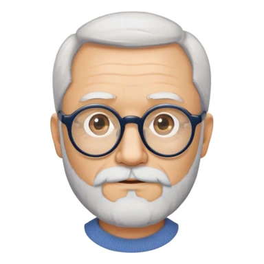 An older man with less gray hair and a short trimmed full beard, wearing round glasses sticker
