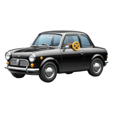Automotive restoration emoji, black round badge, scale model car with small wrench icon, clean fresh paint, neat finish, soft shadows, balanced lighting, modern flat illustration, high clarity, centered, professional but not glowing sticker