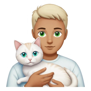 man with white cat, cat with different colored eyes one blue and one green eye sticker