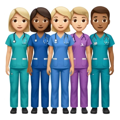 Nurses of different ethnicities in various color scrubs sticker