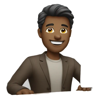 a man work at desk see a monitor is smiling  sticker