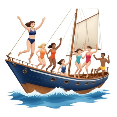 group of people jumping off a sailing ship into the ocean - from the side sticker