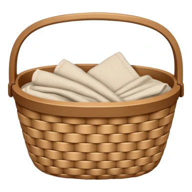 A woven light Brown basket with fresh washed linen sticker