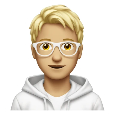 Blond boy wearing white glasses and a white hoodie sticker