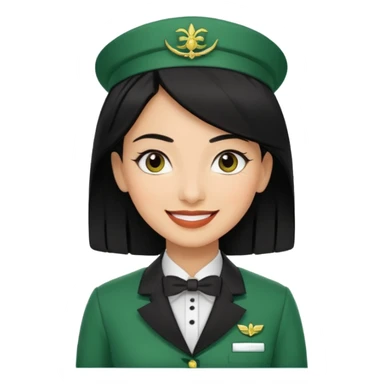 Lady hotel butler with green uniform black hair and just a lite bit brown skin and Arabic face sticker