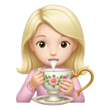 Little girl drinking from a teacup daintily at a tea party sticker