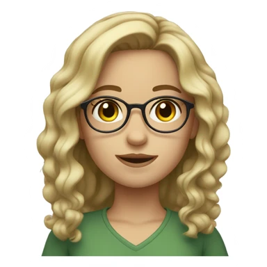 girl with wavy blonde/brown hair and greenish brown eyes, round glasses sticker
