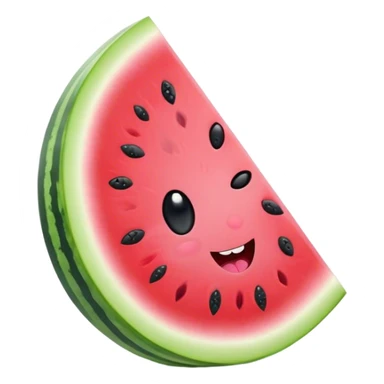 Cute Kawaii Watermelon Slice, juicy and vibrant, soft pastel green rind with pink flesh, tiny black seeds shaped like hearts, an adorable happy face with cute round eyes, bursting with summer energy! sticker