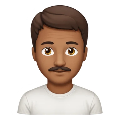 Homme brun cheveux court ondulé. Métisse. Yeux marrons très foncé. Avec t-shirt blanc avec une légère moustache  sticker