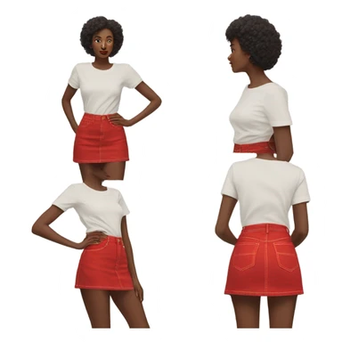Realistic A-line high waisted red denim skirt, isolated sticker
