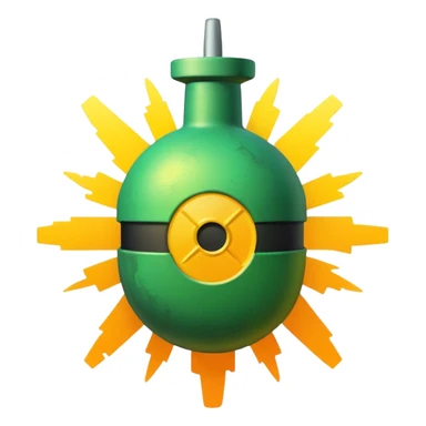 create a radioactive bomb emoji, which has a gradient of green to yellow, make the bomb have breaking patterns but isnt breaking, and make the bomb more digital instead of realistic, meaning it has a glitchy style sticker