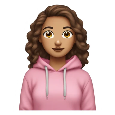 brunette girl long thick eyelashes nice eyebrows and freckles with long brown hair hazel eyes and a pink hoodie  sticker