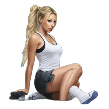 Hyper-realistic painting samantha saint pony tail kneeling in socks sticker