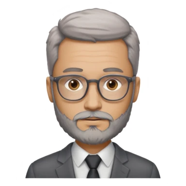 Create a figure that reflects an experienced entrepenurr but who has professional and elegant clothing, without hair, grey glasses, brown eyes and an unkempt beard  sticker
