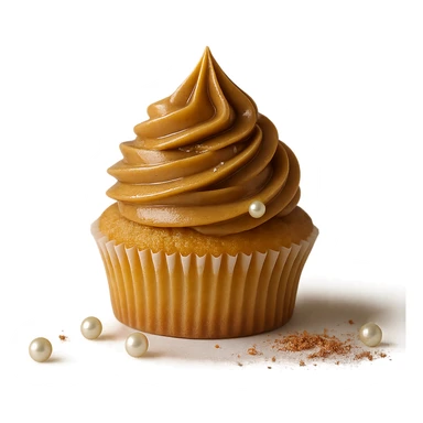 Change the icing to maple with a light golden brown color and glossy texture, keep the realistic cupcake and accessories, photorealistic style, transparent background. sticker