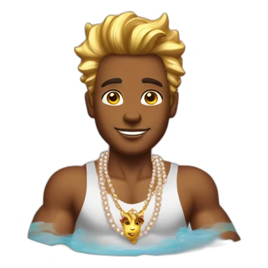 posh-muscle-boy-with-pearl-necklace-and-rainbow-unicorn-hair-in-golden-bathtub sticker
