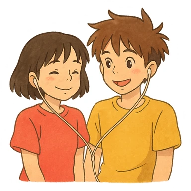 ghibli style two best friends sharing headphones sticker