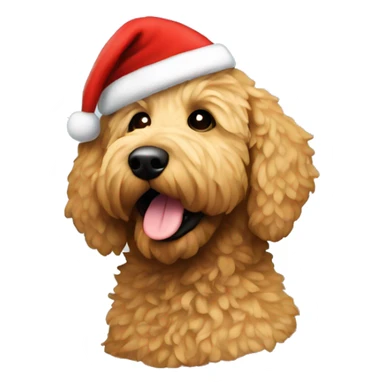 Golden doodle with a Santa hat sticker