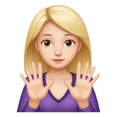 a girl with one had above her chest and one below the other with 6 above the first one and 7 above the second sticker