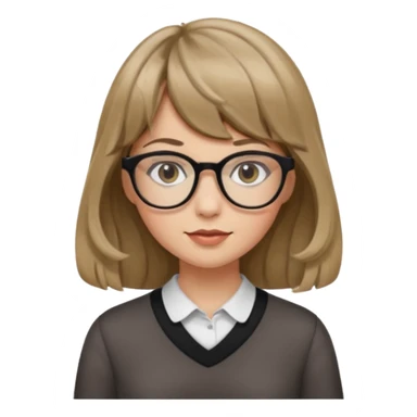 Uma garota de cabelo ondulado loiro escuro,mas com franja lisa e olhos pretos,usa óculos e a cor de pele branca,e o cabelo na cintura sticker