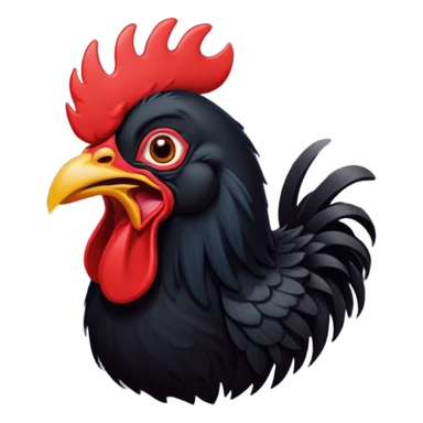 Cinematic Cute Yawning Black Rooster Portrait Emoji, Head tilted slightly with a dramatic, wide-open yawn, showcasing a soft, downy black plumage with a crisp red comb and drooping wings, round eyes barely open in drowsy contentment, Simplified yet irresistibly adorable features, highly detailed, glowing with a soft, cozy glow, high shine, relaxed yet expressive, stylized with a touch of whimsy, bright and endearing, soft glowing outline, capturing the essence of a sleepy yet affectionate rooster, so drowsy it feels like it could stretch out of the screen and curl up for a nap! sticker