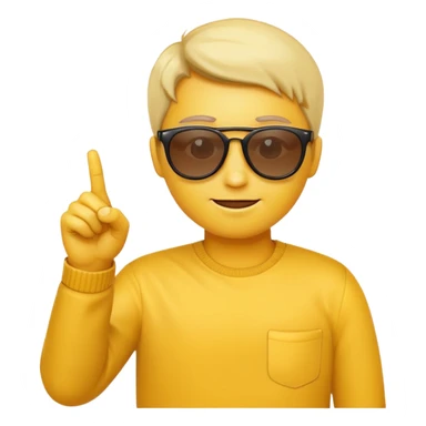 Create a yellow emoji of a guy wearing sunglasses pointing his index finger at the screen sticker