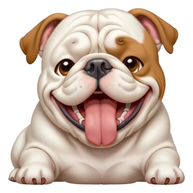 Cinematic Cute Yawning White English Bulldog Portrait Emoji, Head tilted slightly with a dramatic, wide-open yawn, showcasing a smooth, pristine white coat, floppy ears slightly drooping, round brown eyes barely open in drowsy contentment, Simplified yet irresistibly adorable features, highly detailed, glowing with a soft, cozy glow, high shine, relaxed yet expressive, stylized with a touch of whimsy, bright and endearing, soft glowing outline, capturing the essence of a sleepy yet affectionate guardian, so drowsy it feels like it could stretch out of the screen and curl up for a nap! sticker