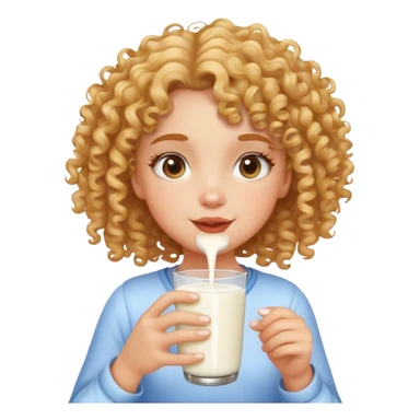 Girl with curly hair drink a milk sticker