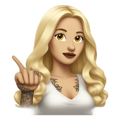 Blonde elegant women with LONG HAIR, her Body Covered with Tattoos, POINTING YOU FORWARD with her HAND with INDEX FINGER, Hyper Realistic sticker