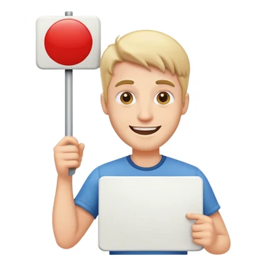 Happy guy holding a sign sticker