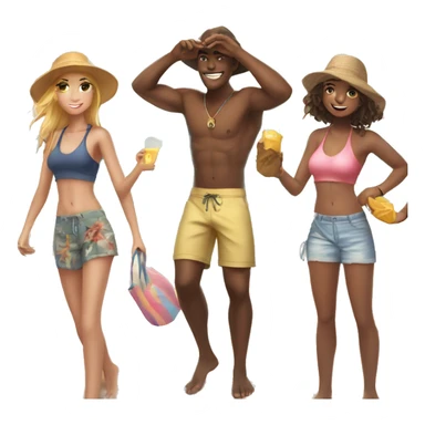 beach day with friends 4 girls anda guy with romantic beach actions sticker