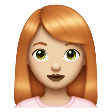 ginger girl, pale face, green eyes, pink lipstick, shoulde lenght straight hair with bangs sticker